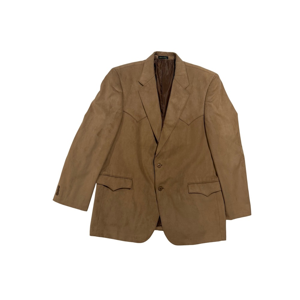 Western Style Tan Faux Suede Blazer Sport Coat 48L Cowboy Ranch Jacket Vtg 90s